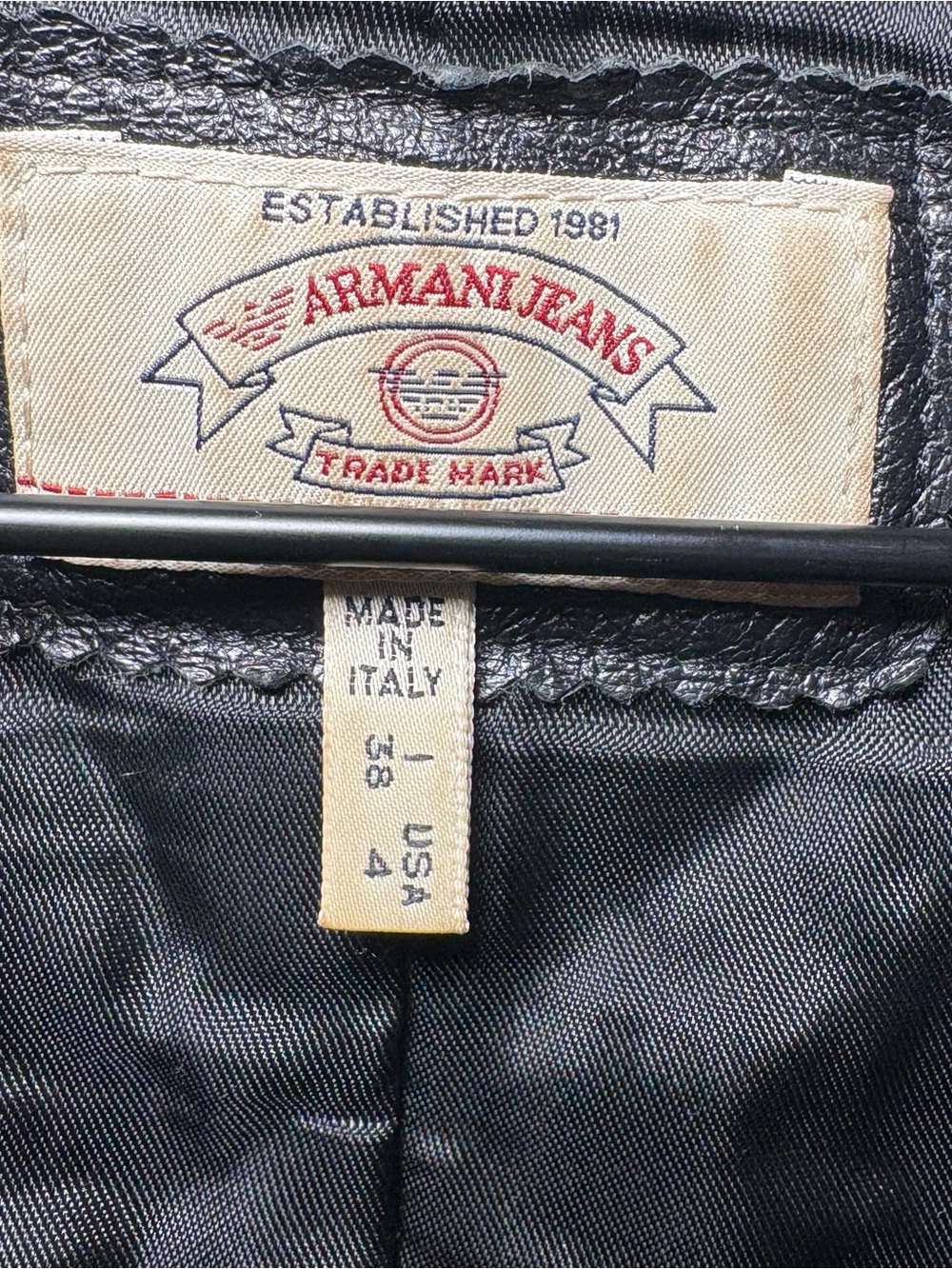 Vintage Armani Jeans Black Leather Moto Jacket Made in Italy I 38 US 4 - Picture 7 of 10